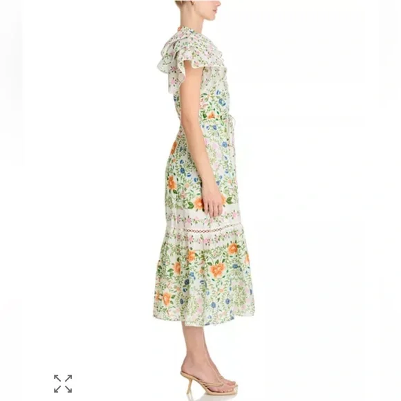 Farm Rio Folk Floral Lace Midi Dress White Sz extra small - Picture 15 of 16